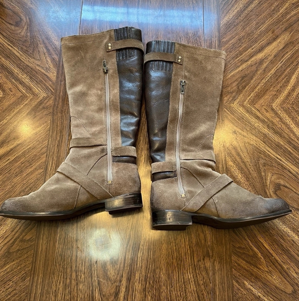 UGG Australia Cydnee Tall Brown Heel Authentic Suede Leather Riding Boots Knee 8 - Picture 2 of 10
